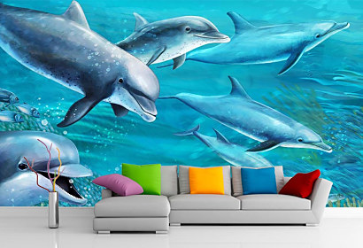 Fototapeta Plávajúce delfíny , dolphins delfin more ocean koraly